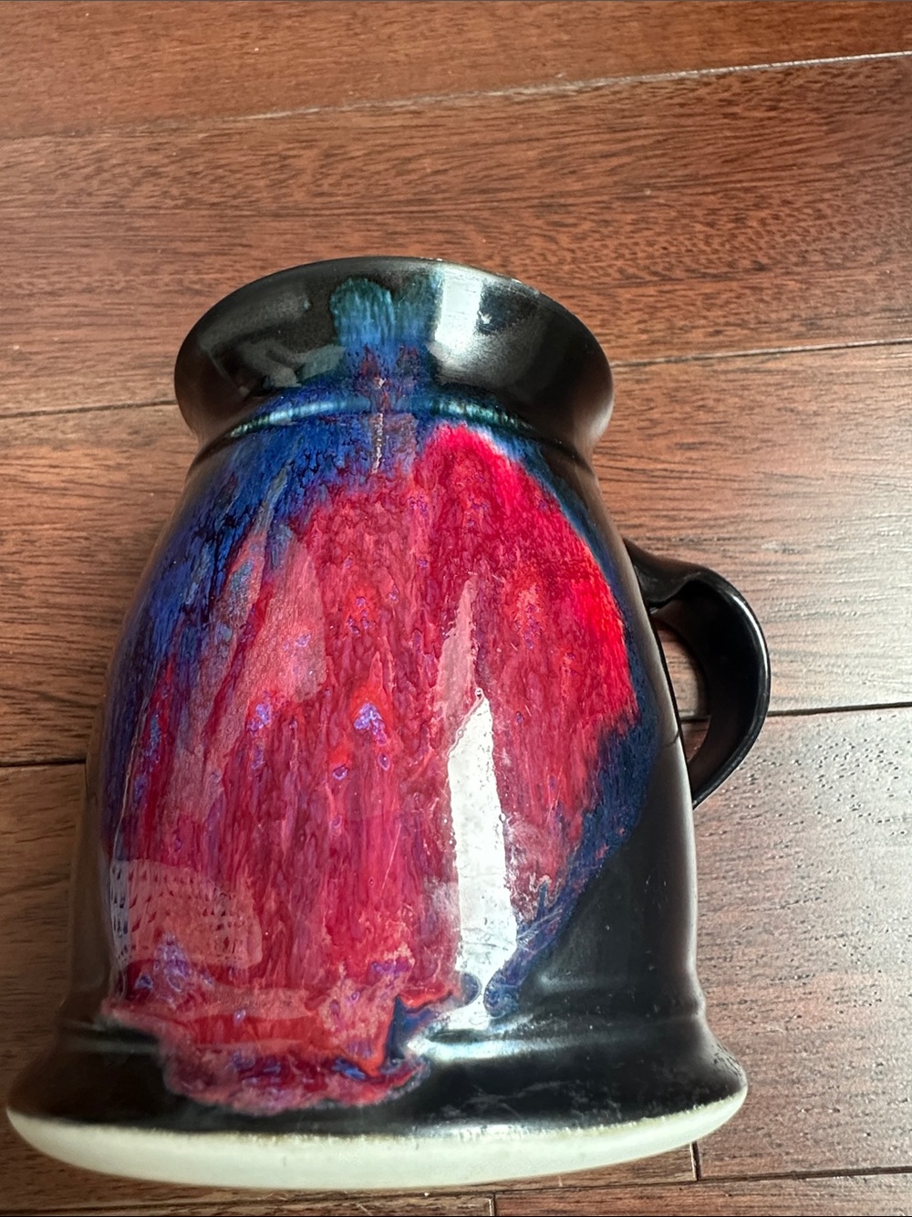 Edgecomb Potters Handmade ART POTTERY Mug LARGE Black Maroon Blue Drip Glaze